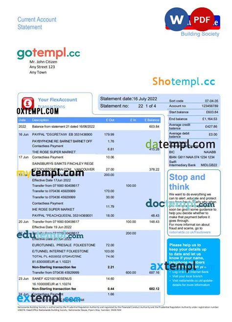 United Kingdom Nationwide Bank Statement Word And Pdf Template 5