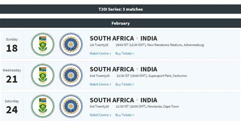 South Africa Vs India Tests Odis T20s Schedule Squads Match Timings