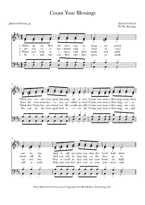 Excell Count Your Blessings Sheet Music For Piano