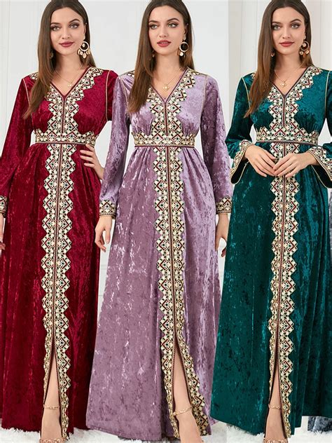 Robe Musulmane En Velours Pour Femme Abaya Brod E Robe De Soir E