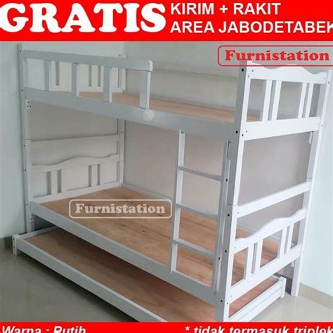 Jual Ranjang Tingkat Kayu Warna Putih Tempat Tidur Susun Bunk Bed