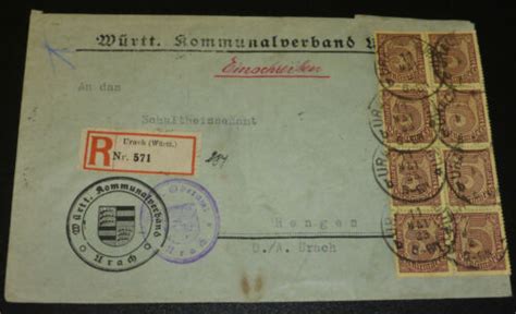 Infla 1923 Dienstpost Württemberg portogerechter R Brief Urach Hengen