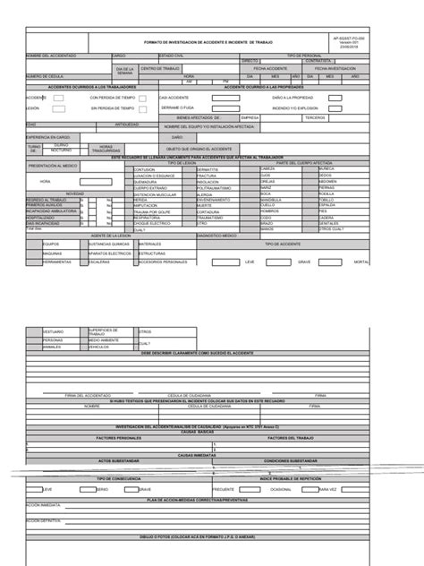 Formato De Investigaciòn De Accidentes E Incidentes De Trabajo Lesión