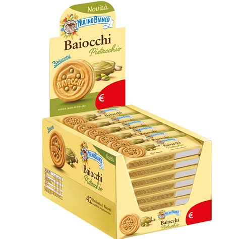 Mulino Bianco Baiocchi al Pistacchio 42 monoporzioni da 3 biscotti wit ...