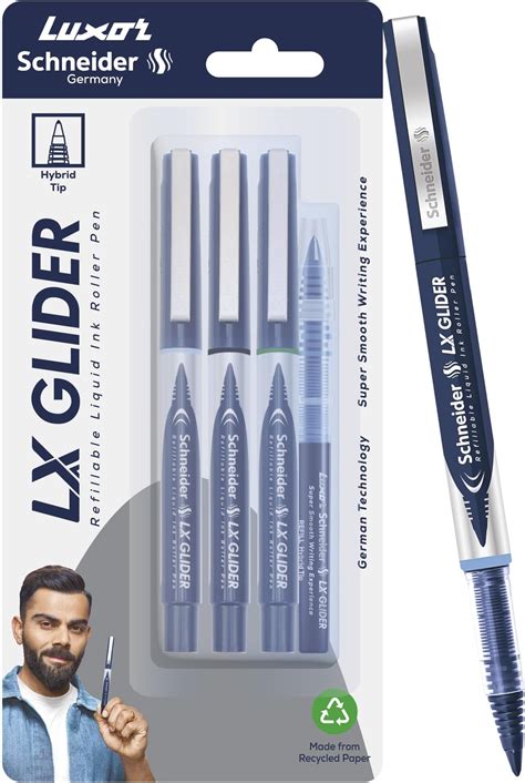 Luxor Schneider Lx Glider Pens Pack Of 3 Ink Blue Black Green