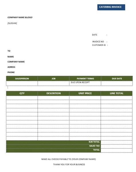 Free Printable Catering Invoice Template Eirpelki