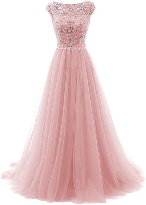 Fashion Dress Womens Beads Long Prom Dress Tulle Cap