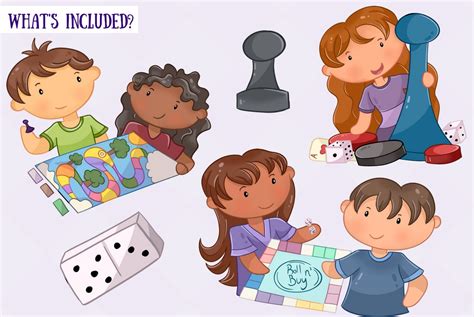 Cute Kids Playing Board Games Clip Art, Kawaii Kids Playing Games ...