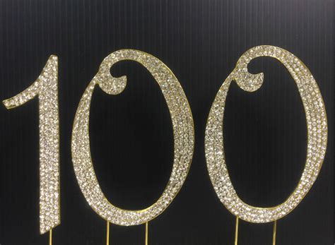 Rhinestone Gold NUMBER 100 Cake Topper 100th Birthday