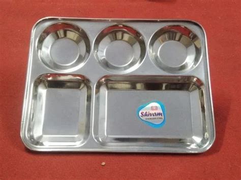 Silver Plain Shivam Stainless Steel 5 Compartment Plate For Home