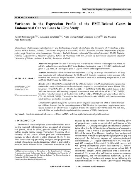 Pdf Variances In The Expression Profile Of The Emt Related Genes In