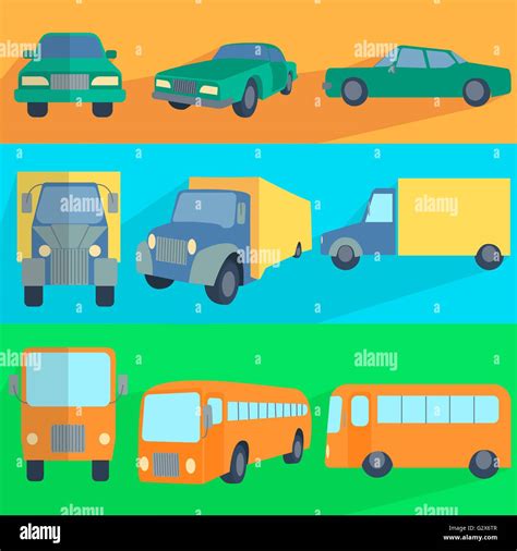 Flat Set Icons Symbols Car Truck Bus Stock Vector Image And Art Alamy