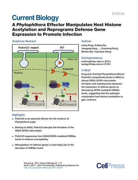 Pdf A Phytophthora Effector Manipulates Host Histone Acetylation And Reprograms Defense Gene