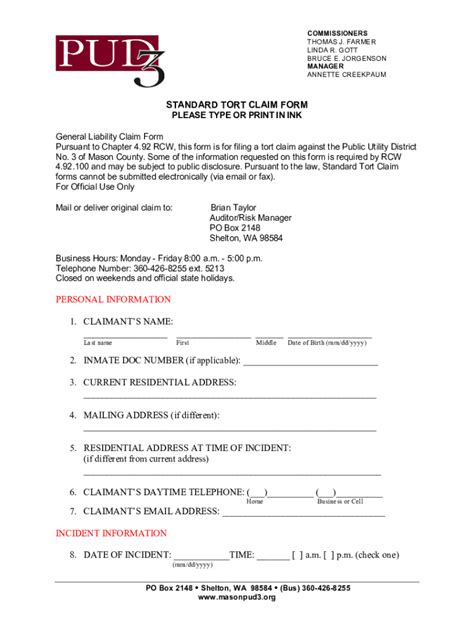 Fillable Online Standard Tort Claim Form Please Type Or Print In Ink Fax Email Print Pdffiller