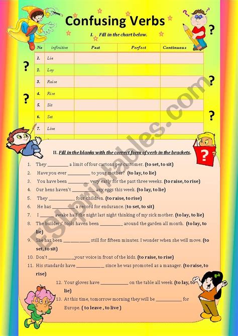 Troublesome Verbs Esl Worksheet By Lintjan