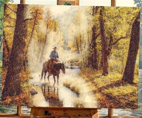cowboy horse art print signed western landscape painting etsy
