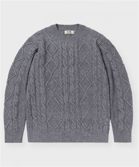 MUSINSA GLW Cable Crew Neck Knit Sweater Gray