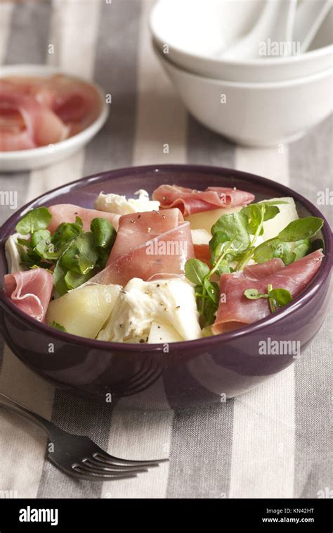 Parma Ham Melon And Mozzarella Salad Stock Photo Alamy