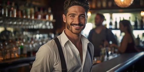 Premium AI Image | With cheerful smiles male bartenders stand ...