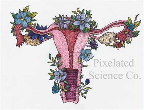 Unseen Beauty Print Floral Uterus Colored Stipple Drawing Etsy