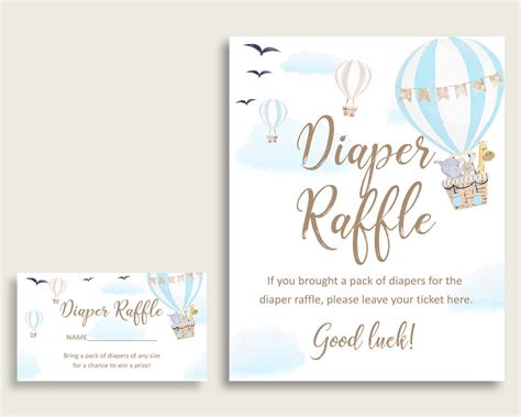 Hot Air Balloon Baby Shower Diaper Raffle Tickets Game Boy Etsy