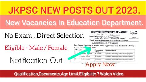 New Vacancies Out In Cluster University J K New JKPSC Posts Out 2023