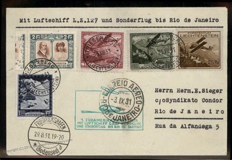 Liechtenstein Graf Zeppelin St Saf Si Brazil Special Flight