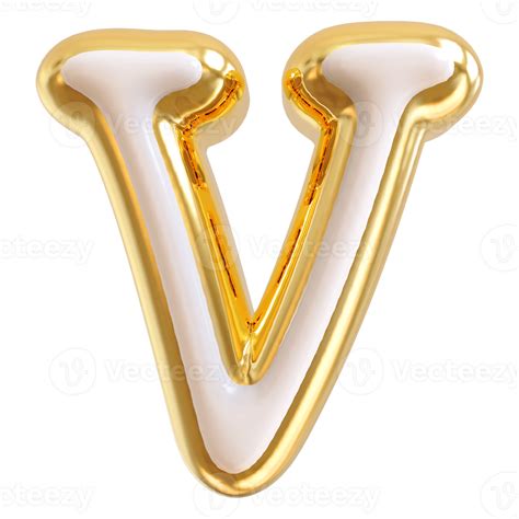 Gold Bubble Letter V Font 3d Render 36304682 Png