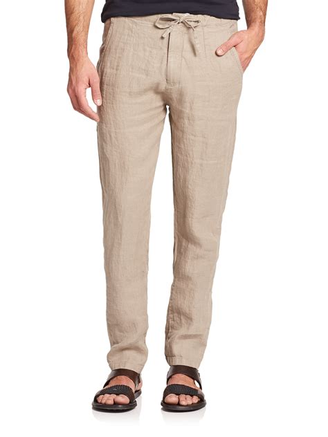 Armani Brown Linen Drawstring Pants For Men Lyst