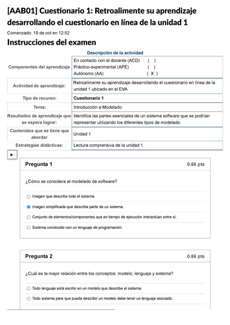 Examen Aab01 Cuestionario 1 Retroalimente Su Aprendizaje Desarrollando El Cuestionario En Linea