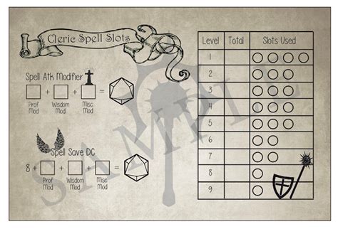 Cleric Spell Tracker Dnd Spell Slot Tracker Spell Tracker Dnd Spell