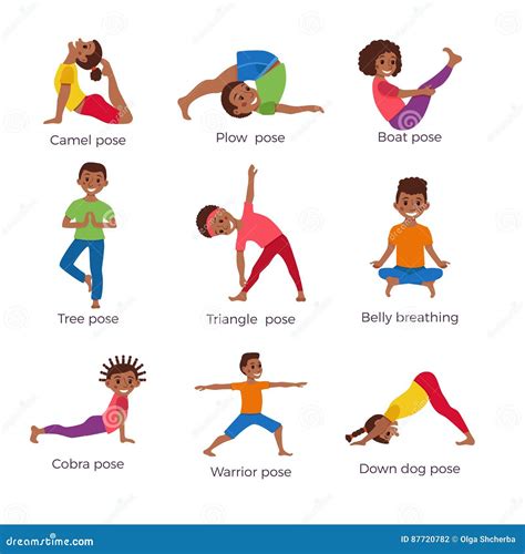 Poses D Exercice D Enfants Et Ensemble D Asana De Yoga Illustration De