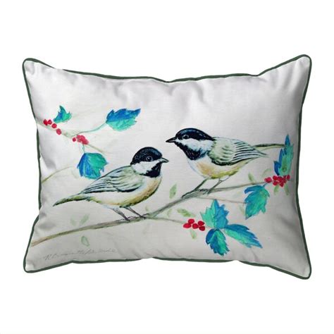 The Holiday Aisle Francesca Chickadees Outdoor Rectangular Pillow