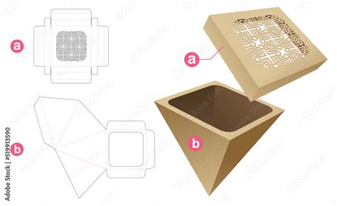 Stenciled Box Die Cut Template And 3d Mockup Stock Vector Adobe Stock