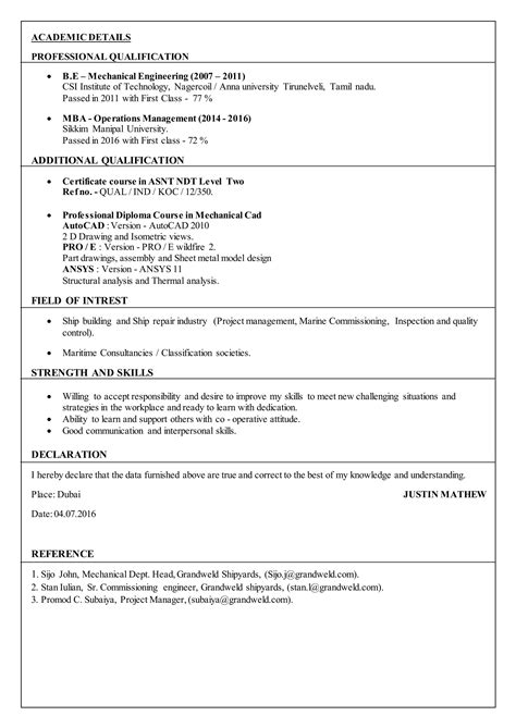 Resume Justin Mathew Mechanical Test Trails Commissioning