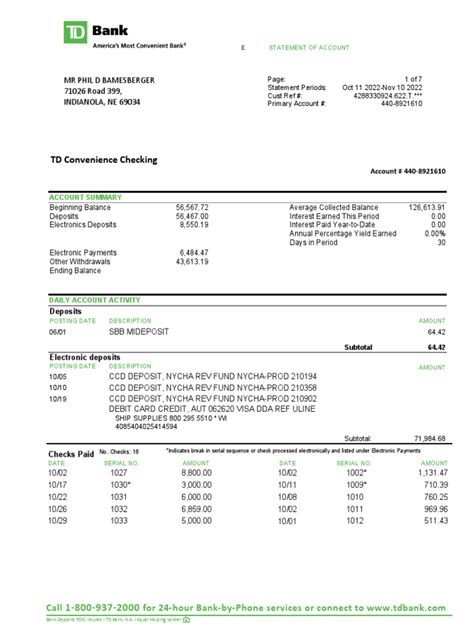 Td Bank Statement Usa Pdf Pdf Deposit Account Debit Card