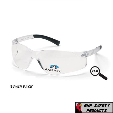 Pyramex Ztek Reader Safety Glasses Clear Bifocal 2 00 Lens S2510r20 3 Pair Ebay