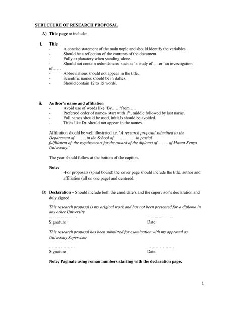 Reasearch Proposal Format Structure Of Research Proposal A Title