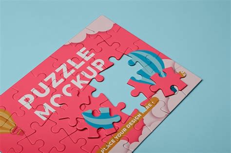 Premium PSD Puzzle Pieces With Hot Air Balloon And Clouds