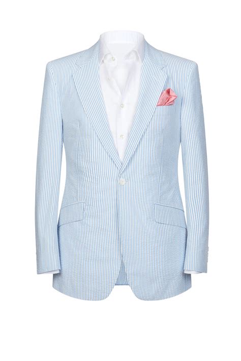 Single Breasted Blue And White Stripe Cotton Seersucker Sports Coat Richard Anderson Bespoke