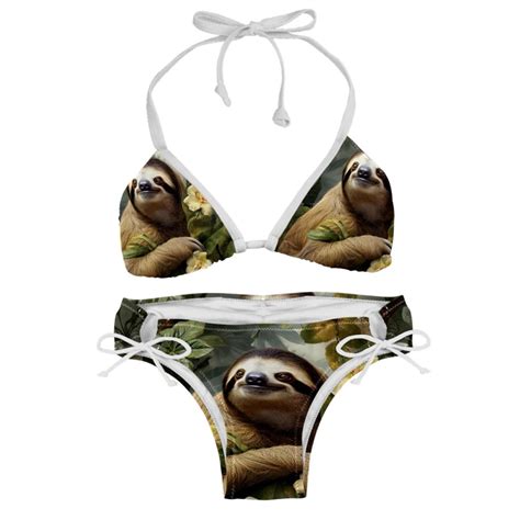 Sloth Swimming Suits Women Bikini Sets Detachable Sponge Adjustable