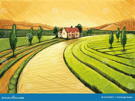 Farm Digital Drawing Landscape Agriculture Stock Illustrations – 203 ...