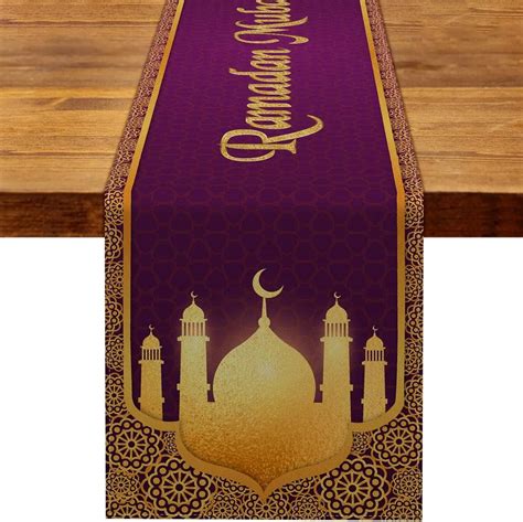 Ramadan Mubarak Linen Table Runners Party Decor Eid Al Fitr Mosque