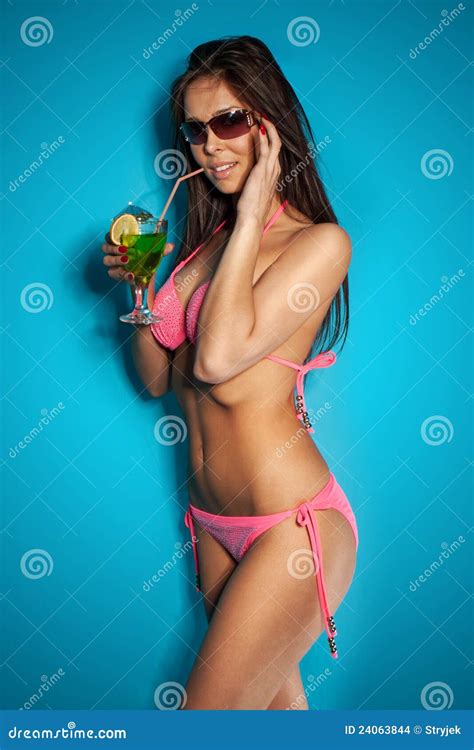 Woman In Bikini Sipping Cocktail Stock Photo Image Of Seductive Bikini