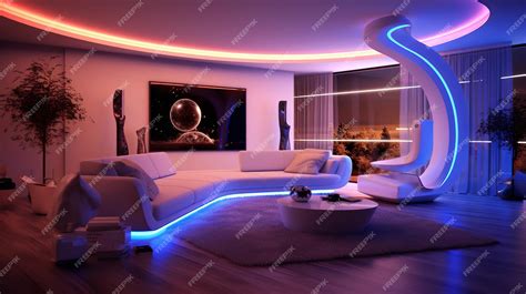 Premium AI Image | Futuristic living room with neon lighting Generative AI