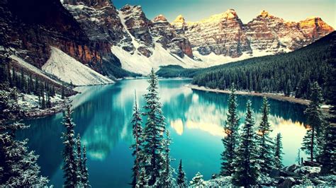 Trees Landscape Forest Mountains Lake Nature Reflection Snow