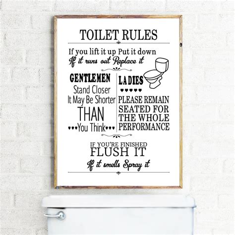 Toilet Rules Wall Art Canvas Painting Modern Funny Bathroom Rules Sign