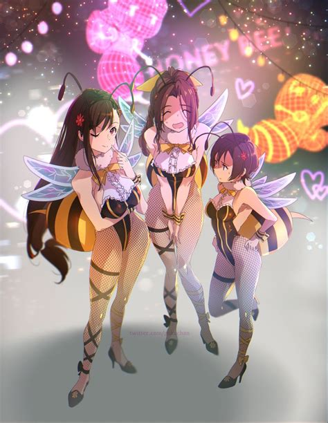 Rule 34 3girls Aerith Gainsborough Anime Style Antennae Bee Bee Costume Bee Girl Black Hair