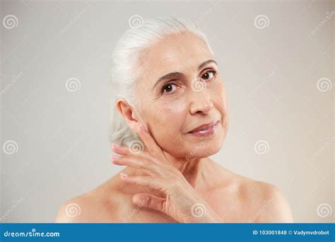 Naked Elderly Woman Posing Isolated Stock Photo Image Of Grey