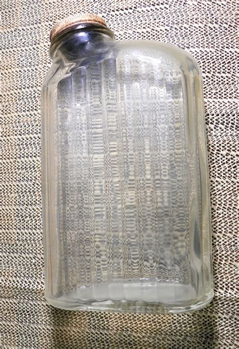 Vintage Anchor Hocking Vertically Ribbed Glass Refrigerator Water Bottle With Metal Screw On Lid